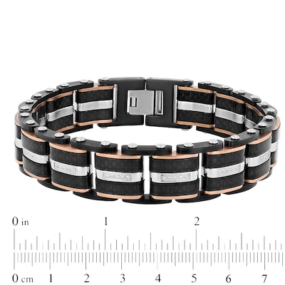 Previously Owned - Men's 0.31 CT. T.W. Diamond Riveted Multi-Row Link Bracelet in Tri-Tone Stainless Steel - 8.5"