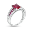 Thumbnail Image 2 of Previously Owned - Emerald-Cut Lab-Created Ruby and White Lab-Created Sapphire Triple Row Ring in Sterling Silver