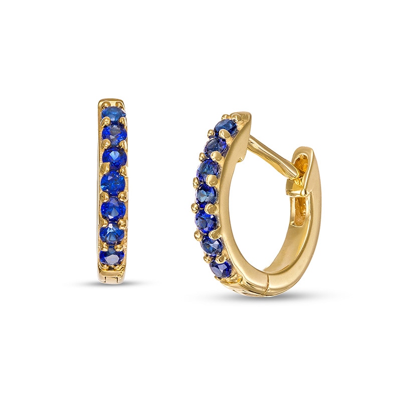 Previously Owned - Blue Sapphire Huggie Hoop Earrings in 10K Gold|Peoples Jewellers