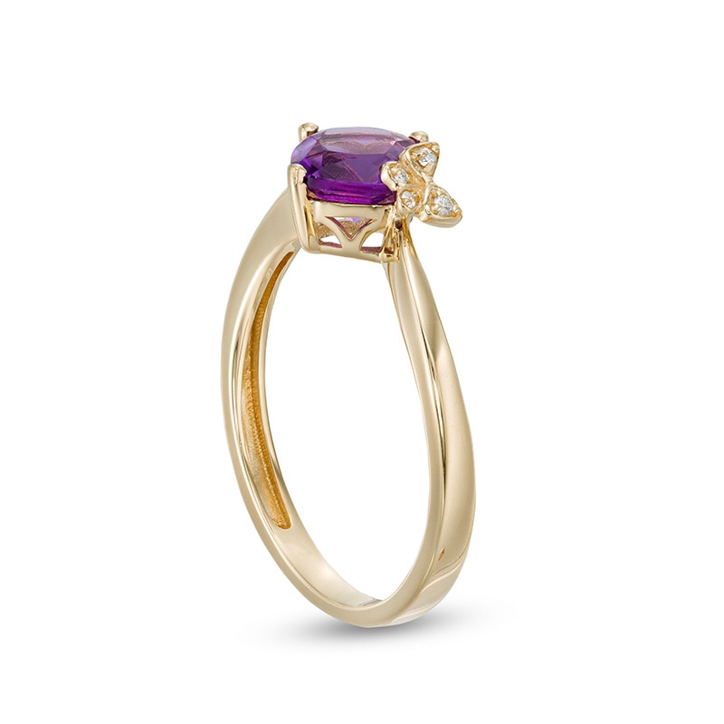 Previously Owned - 6.0mm Cushion-Cut Amethyst and Diamond Accent Butterfly Ring in 10K Gold|Peoples Jewellers