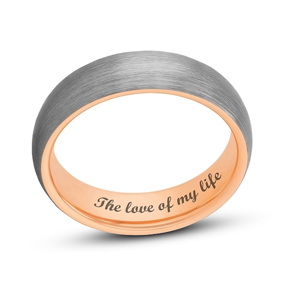 Previously Owned - Men's 6.0mm Engravable Brushed Low Dome Comfort-Fit Wedding Band in Tantalum and Rose IP (1 Line)