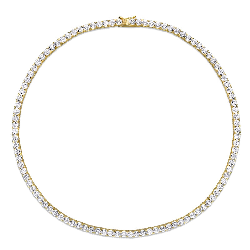 Previously Owned - 4.0mm Lab-Created White Sapphire Tennis Necklace in Sterling Silver with Yellow Rhodium - 17"|Peoples Jewellers
