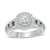 Thumbnail Image 0 of Previously Owned - Vera Wang Love Collection 0.80 CT. T.W. Diamond and Blue Sapphire Double Frame Ring in 14K White Gold