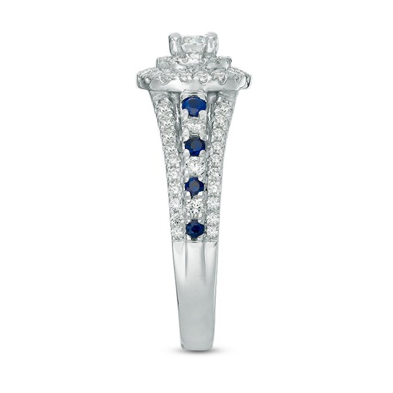 Previously Owned - Vera Wang Love Collection 0.80 CT. T.W. Diamond and Blue Sapphire Double Frame Ring in 14K White Gold