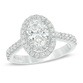 Previously Owned Vera Wang Love Collection 1.58 CT. T.W. Oval Diamond Frame Engagement Ring in 14K White Gold (I/SI2)