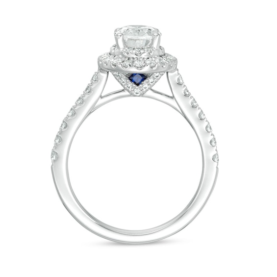 Previously Owned Vera Wang Love Collection 1.58 CT. T.W. Oval Diamond Frame Engagement Ring in 14K White Gold (I/SI2)