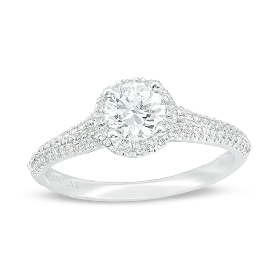 Previously Owned Vera Wang Love Collection 0.70 CT. T.W. Diamond Frame Split Shank Engagement Ring in 14K White Gold