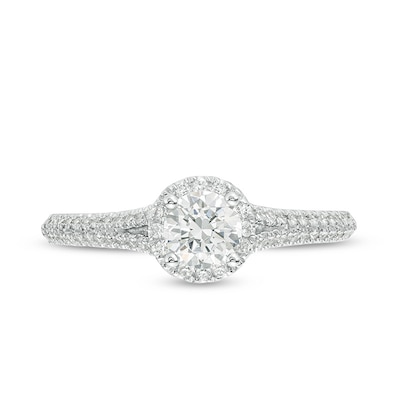 Previously Owned Vera Wang Love Collection 0.70 CT. T.W. Diamond Frame Split Shank Engagement Ring in 14K White Gold