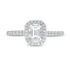 Previously Owned 0.70 CT. T.W. Emerald-Cut Diamond Octagonal Frame Engagement Ring in 14K White Gold