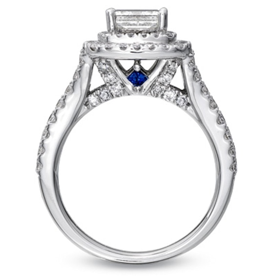 Previously Owned Vera Wang Love Collection 2.20 CT. T.W. Princess-Cut Diamond Split Engagement Ring in 14K White Gold