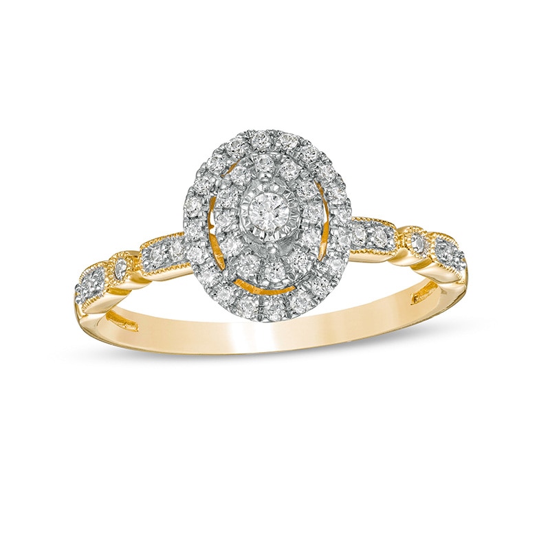 Main Image 1 of Previously Owned - 0.25 CT. T.W. Diamond Double Oval-Shaped Frame Vintage-Style Engagement Ring in 10K Gold