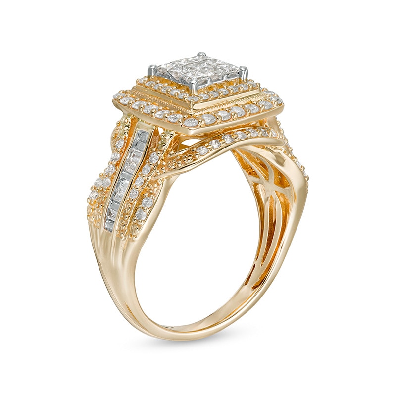 Previously Owned - 1.00 CT. T.W. Composite Cushion-Shaped Diamond Double Frame Vintage-Style Engagement Ring in 10K Gold