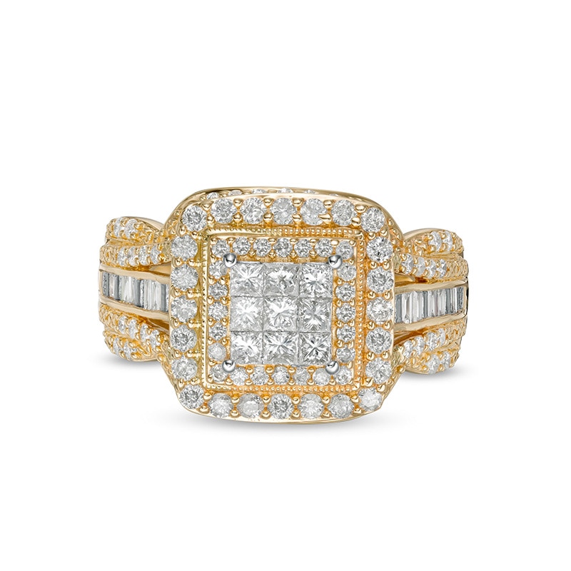 Previously Owned - 1.00 CT. T.W. Composite Cushion-Shaped Diamond Double Frame Vintage-Style Engagement Ring in 10K Gold