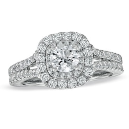 Previously Owned Vera Wang Love Collection 1.45 CT. T.W. Diamond Frame Split Shank Engagement Ring in 14K White Gold