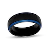 Thumbnail Image 0 of Previously Owned Men's 8.0mm Brushed Stepped Edge Band in Tungsten with Black and Blue Ion-Plate – Size 10