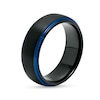 Previously Owned Men's 8.0mm Brushed Stepped Edge Band in Tungsten with Black and Blue Ion-Plate – Size 10