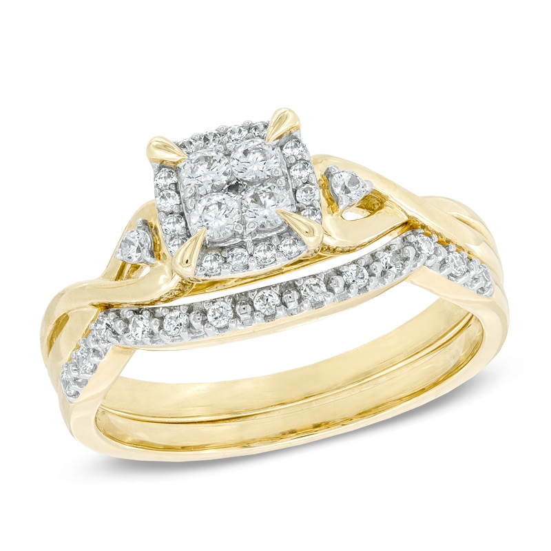 Previously Owned - 0.33 CT. T.W. Quad Diamond Frame Bridal Set in 10K Gold