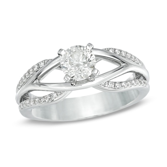 Previously Owned - 0.92 CT. T.W.  Diamond Split Shank Engagement Ring in 14K White Gold (I/I2)