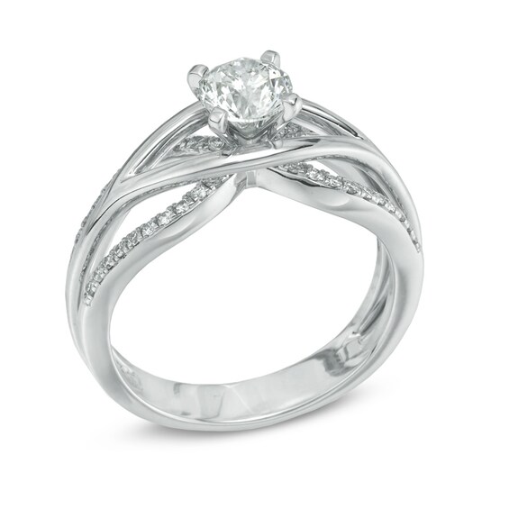 Previously Owned - 0.92 CT. T.W.  Diamond Split Shank Engagement Ring in 14K White Gold (I/I2)