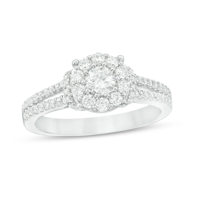 Previously Owned - 0.80 CT. T.W. Diamond Frame Double Row Engagement Ring in 14K White Gold|Peoples Jewellers