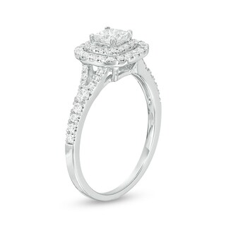 Previously Owned - 0.70 CT. T.W.  Princess-Cut Diamond Double Frame Engagement Ring in 14K White Gold (I/I2)