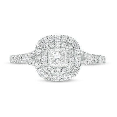 Previously Owned - 0.70 CT. T.W.  Princess-Cut Diamond Double Frame Engagement Ring in 14K White Gold (I/I2)