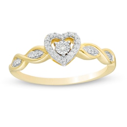 Previously Owned - 0.10 CT. T.W. Diamond Heart-Shaped Frame Twist Promise Ring in 10K Gold