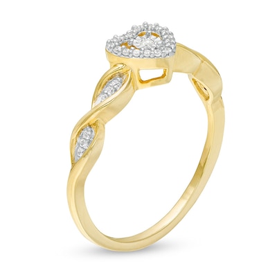 Previously Owned - 0.10 CT. T.W. Diamond Heart-Shaped Frame Twist Promise Ring in 10K Gold