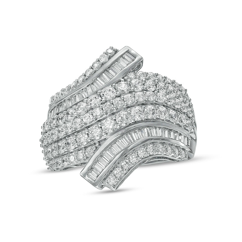 Previously Owned - 2.00 CT. T.W. Baguette and Round Diamond Multi-Row Bypass Ring in 10K White Gold