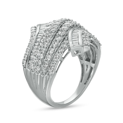 Previously Owned - 2.00 CT. T.W. Baguette and Round Diamond Multi-Row Bypass Ring in 10K White Gold