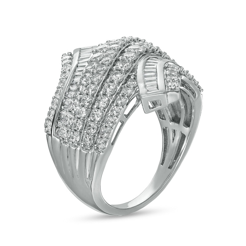 Previously Owned - 2.00 CT. T.W. Baguette and Round Diamond Multi-Row Bypass Ring in 10K White Gold