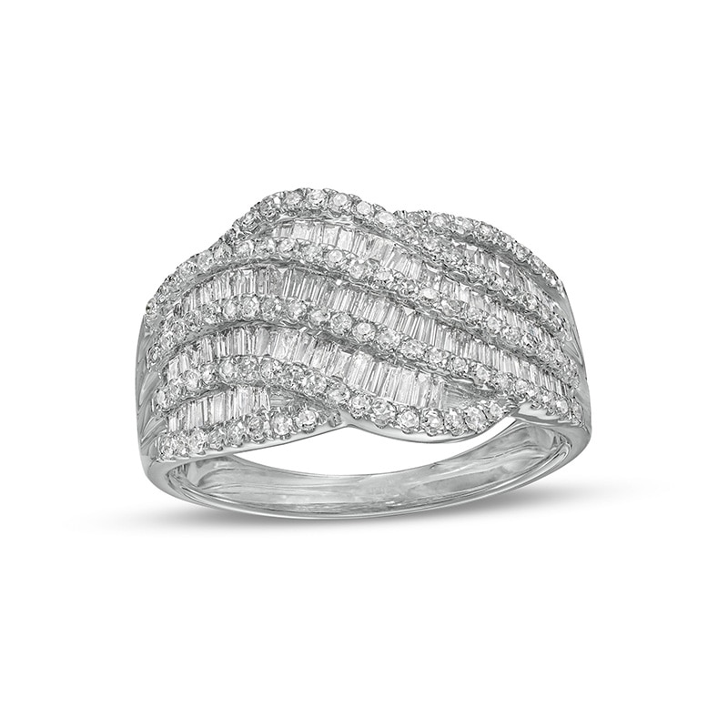 Previously Owned - 1.03 CT. T.W. Diamond Multi-Row Wave Ring in 10K White Gold