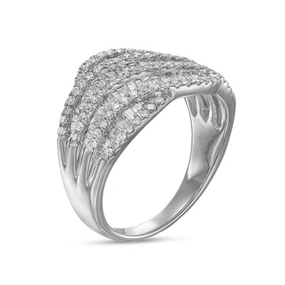 Previously Owned - 1.03 CT. T.W. Diamond Multi-Row Wave Ring in 10K White Gold