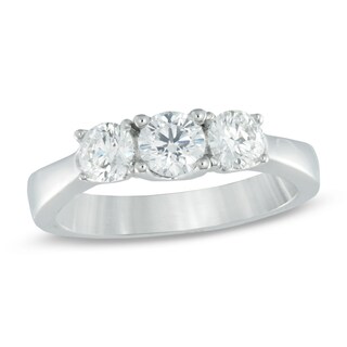 Previously Owned - 1.00 CT. T.W.  Diamond Three Stone Engagement Ring in 18K White Gold (I/SI2)