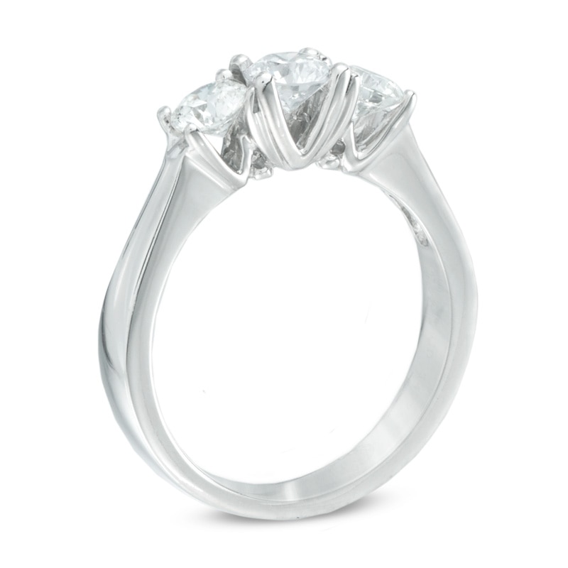 Previously Owned - 1.00 CT. T.W.  Diamond Three Stone Engagement Ring in 18K White Gold (I/SI2)