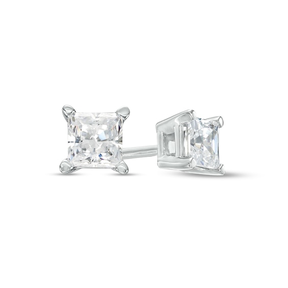 Previously Owned - 0.28 CT. Princess-Cut Diamond Solitaire Earrings in 14K White Gold