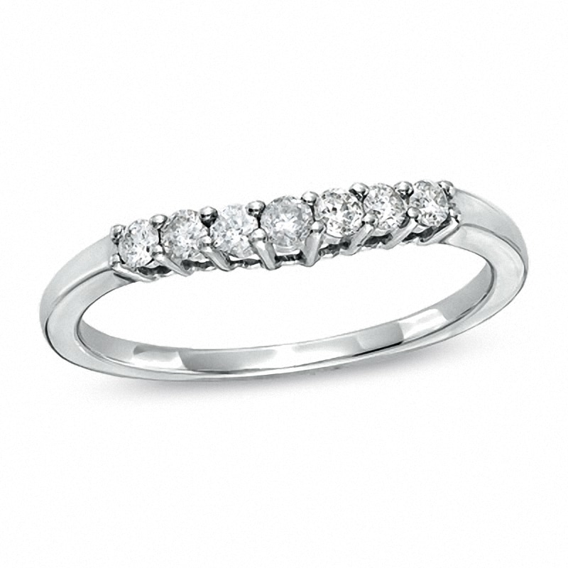 Main Image 1 of Previously Owned - Ladies' 0.25 CT. T.W. Diamond Contour Wedding Band in 14K White Gold