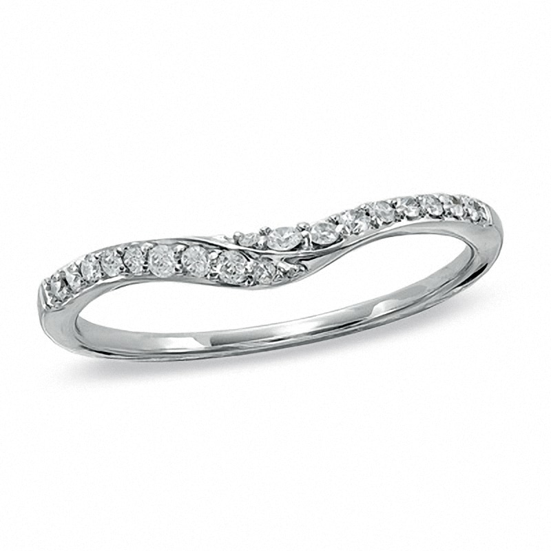 Previously Owned - 0.15 CT. T.W. Diamond Wave Contour Wedding Band in 14K White Gold|Peoples Jewellers