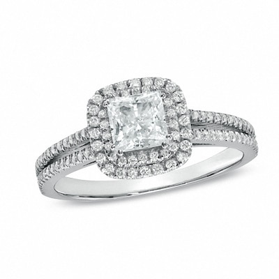 Previously Owned - 1.20 CT. T.W. Princess-Cut Diamond Framed Engagement Ring in 14K White Gold