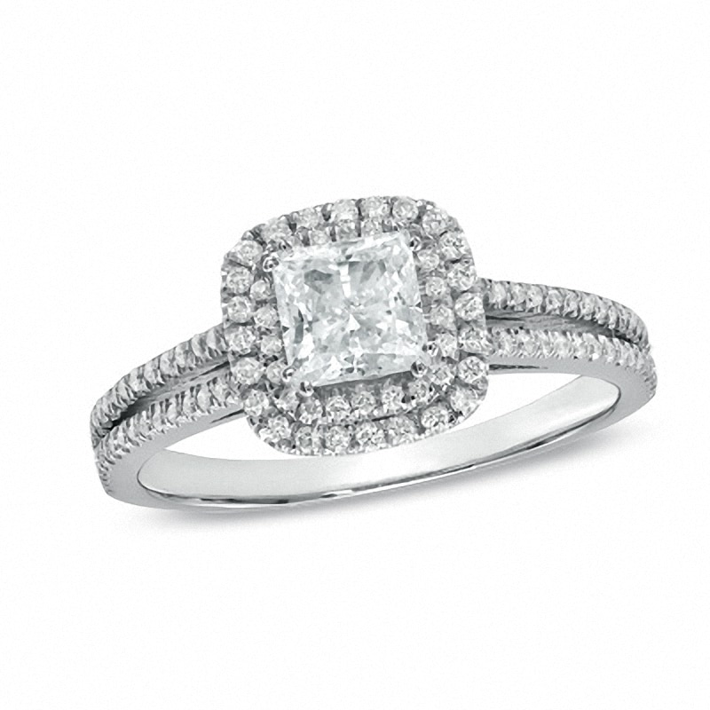 Previously Owned - 1.20 CT. T.W. Princess-Cut Diamond Framed Engagement Ring in 14K White Gold|Peoples Jewellers