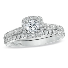 Previously Owned - Vera Wang Love Collection 0.95 CT. T.W. Diamond Frame Bridal Set in 14K White Gold