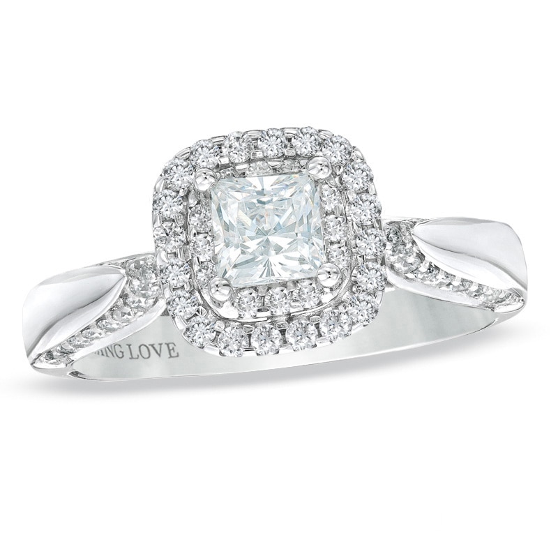 Main Image 1 of Previously Owned - Vera Wang Love Collection 0.83 CT. T.W. Princess-Cut Diamond Frame Engagement Ring in 14K White Gold