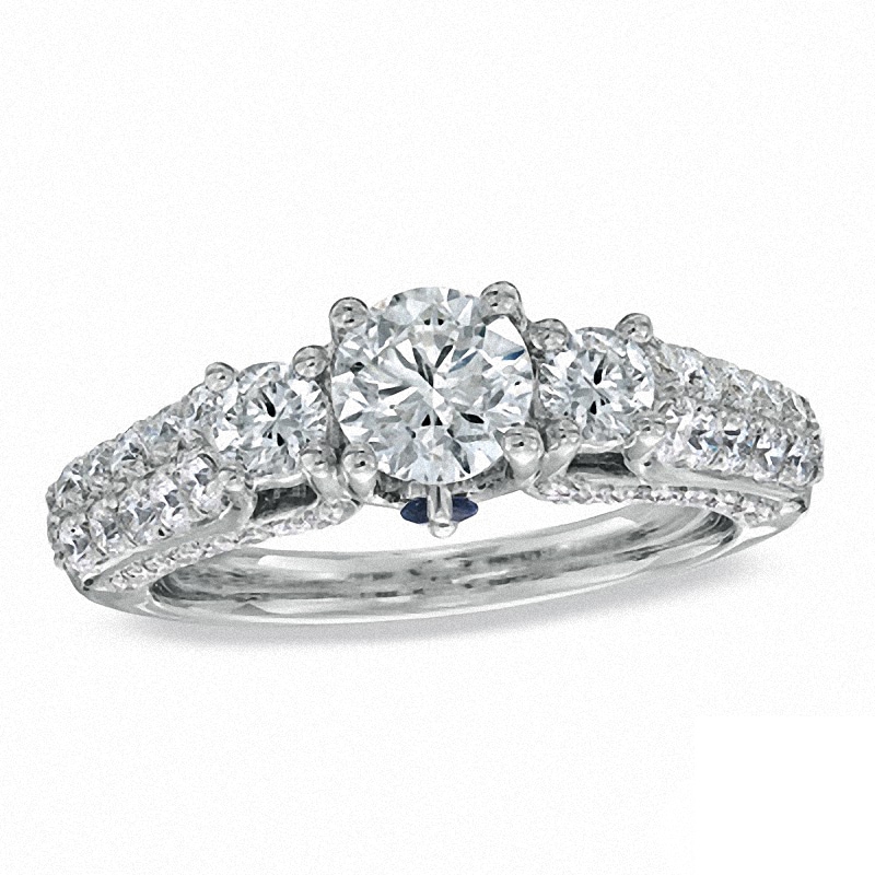 Main Image 1 of Previously Owned - Vera Wang Love Collection 1.70 CT. T.W. Diamond Three Stone Engagement Ring in 14K White Gold