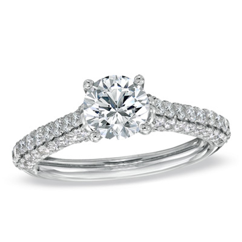 Main Image 1 of Previously Owned - Vera Wang Love Collection 1.70 CT. T.W. Diamond Pavé Engagement Ring in 14K White Gold