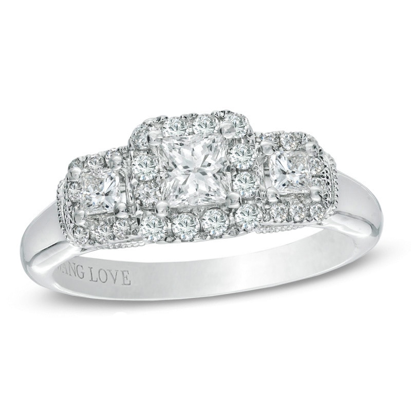 Main Image 1 of Previously Owned - Vera Wang Love Collection 0.70 CT. T.W. Diamond Three Stone Engagement Ring in 14K White Gold