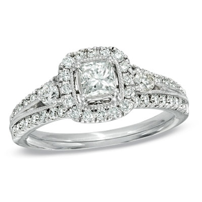 Previously Owned - Celebration  Lux® 1.25 CT. T.W. Diamond Frame Engagement Ring in 18K White Gold (I/SI2)