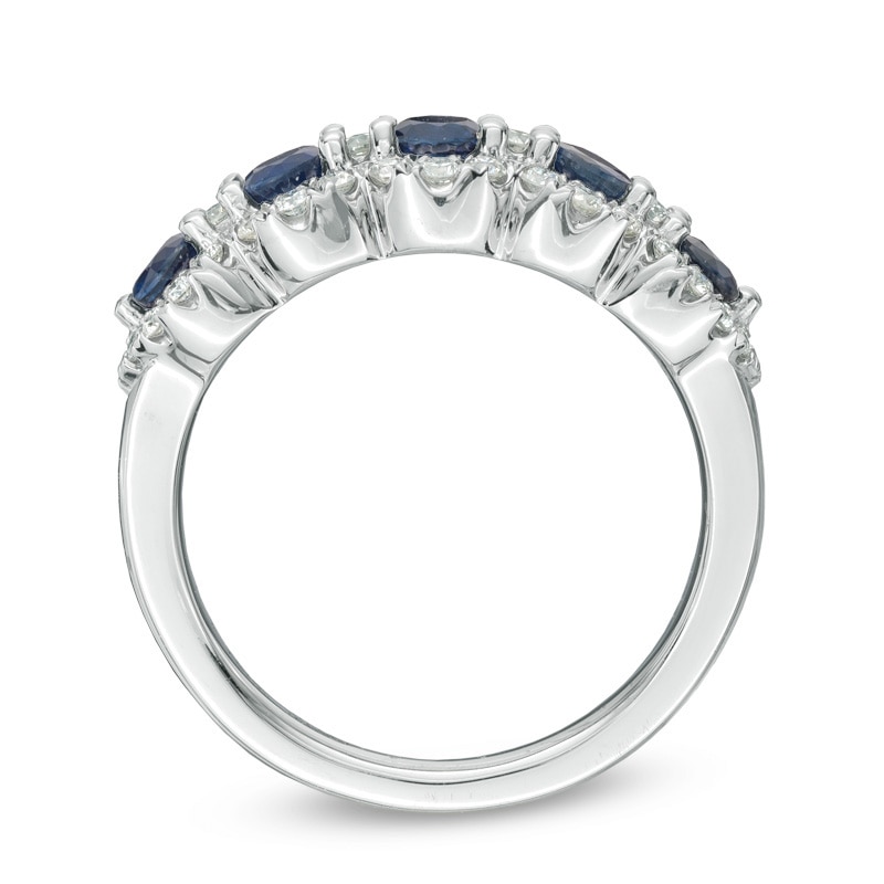 Previously Owned - Vera Wang Love Collection Blue Sapphire and 0.38 CT. T.W. Diamond Five Stone Ring in 14K White Gold