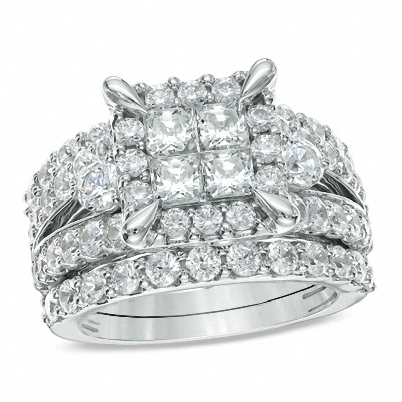 Previously Owned - 4.00 CT. T.W. Quad Princess-Cut Diamond Frame Bridal Set in 14K White Gold|Peoples Jewellers