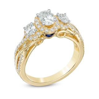 Previously Owned - Vera Wang Love Collection 0.95 CT. T.W. Oval Diamond Three Stone Engagement Ring in 14K Gold