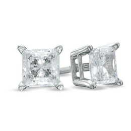 Previously Owned -  0.30 CT. T.W. Princess-Cut Diamond Solitaire Earrings in 14K White Gold